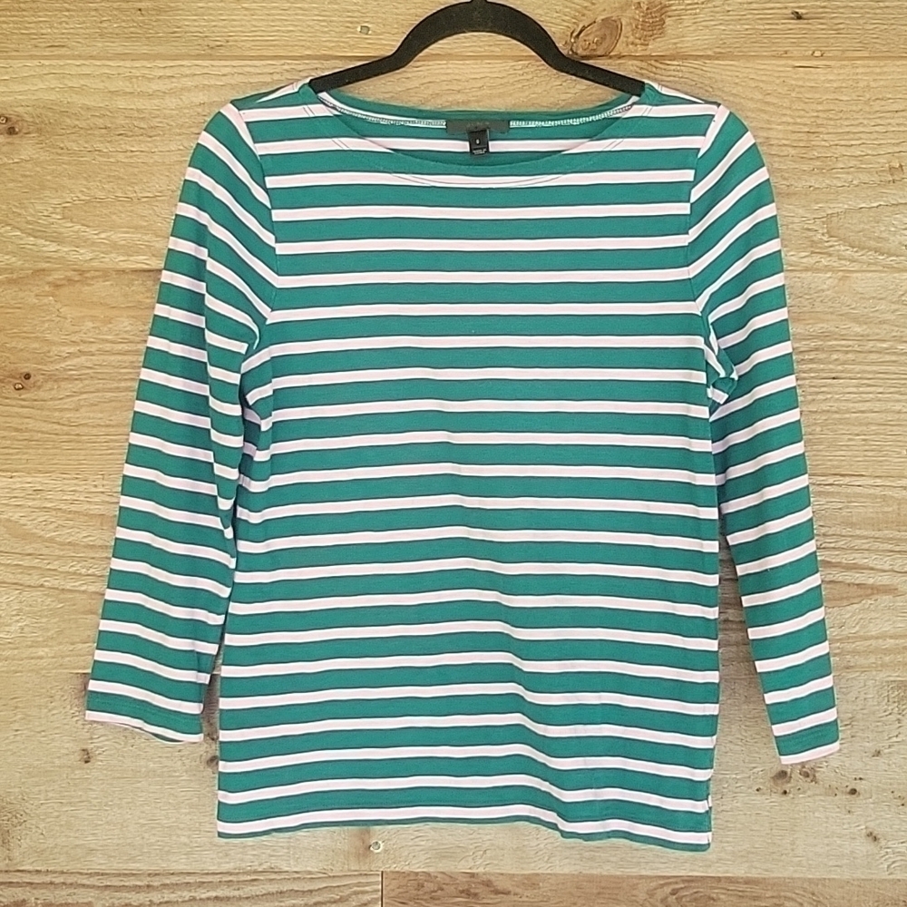 J Crew Pink and Green Striped Long Sleeve Tee Shirt Small